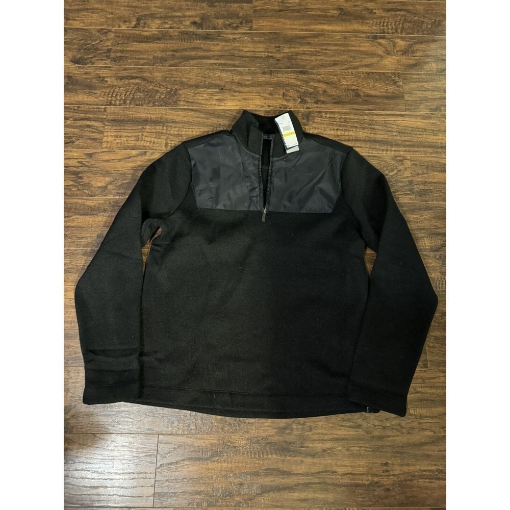 Perry Ellis Mesh Quarter-Zip Rib-Knit Sweatshirt In Black Size M